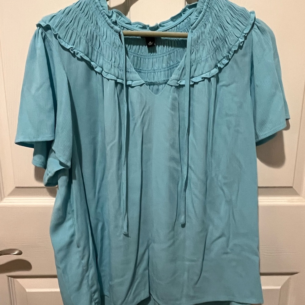 Torrid Light Blue Smocked Blouse